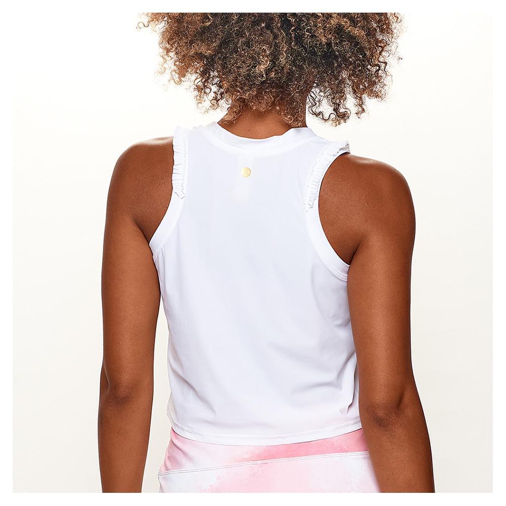 Women`s Ruffle Crop Tennis Tank White Apparel Bobbe