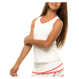 Girls' V-Neck Cutout Tennis Tank White and Coral Crush Apparel Lucky In Love