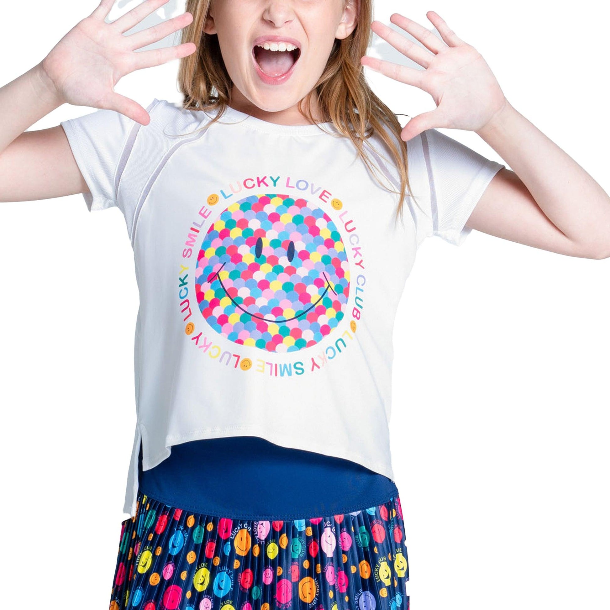 Girls` Lucky Me Short Sleeve Tennis Top Multicolor Apparel Lucky In Love