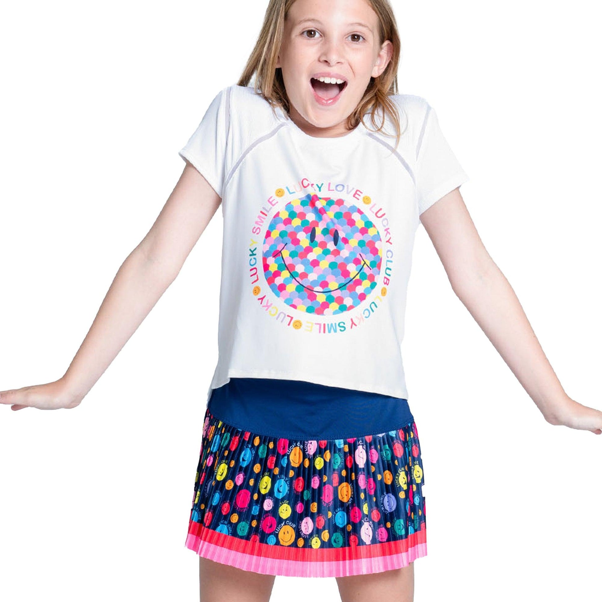 Girls` Lucky Me Short Sleeve Tennis Top Multicolor Apparel Lucky In Love