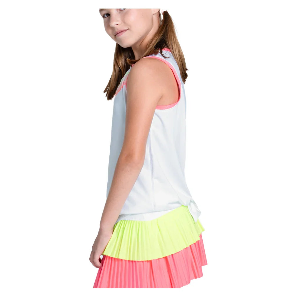 Girls` Sunset Spin Tie Back Tennis Tank Flamingo Apparel Lucky In Love