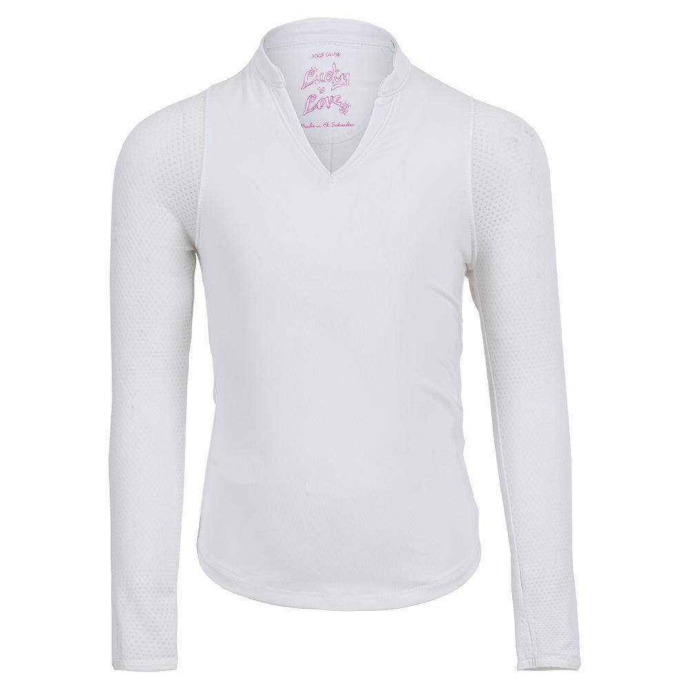 Girls' Mandarin Collar Long Sleeve Tennis Top White Apparel Lucky In Love