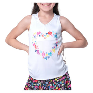 Girls` Thumbprint Hearts Tennis Tanks Mulberry Apparel Lucky In Love