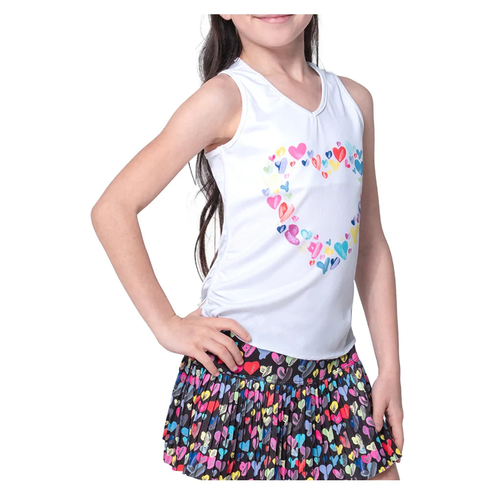 Girls` Thumbprint Hearts Tennis Tanks Mulberry Apparel Lucky In Love
