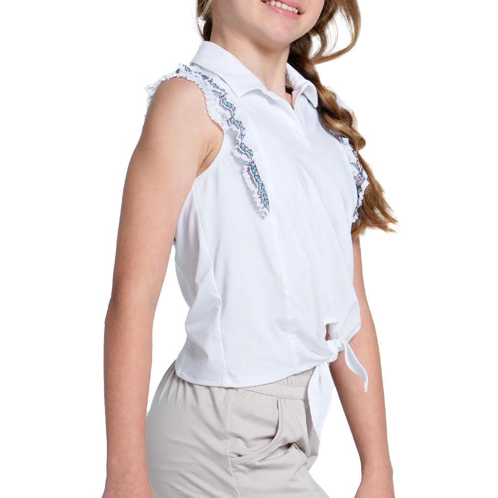 Girls` Lucky Stripe Tie Tennis Polo White Apparel Lucky In Love