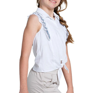 Girls` Lucky Stripe Tie Tennis Polo White Apparel Lucky In Love