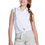 Girls` Lucky Stripe Tie Tennis Polo White Apparel Lucky In Love