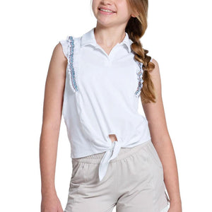 Girls` Lucky Stripe Tie Tennis Polo White Apparel Lucky In Love
