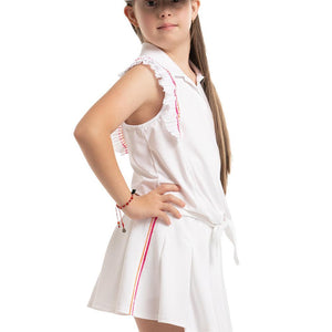 Girl's Classic Stripes Tie Tennis Polo White Apparel Lucky In Love