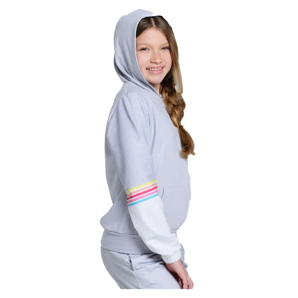 Girls` Over The Rainbow Tennis Hoodie Heather Grey Apparel Lucky In Love