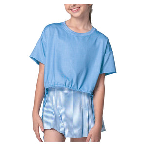 Girls` Linen Play Short Sleeve Tennis Top Periwinkle Apparel Lucky In Love