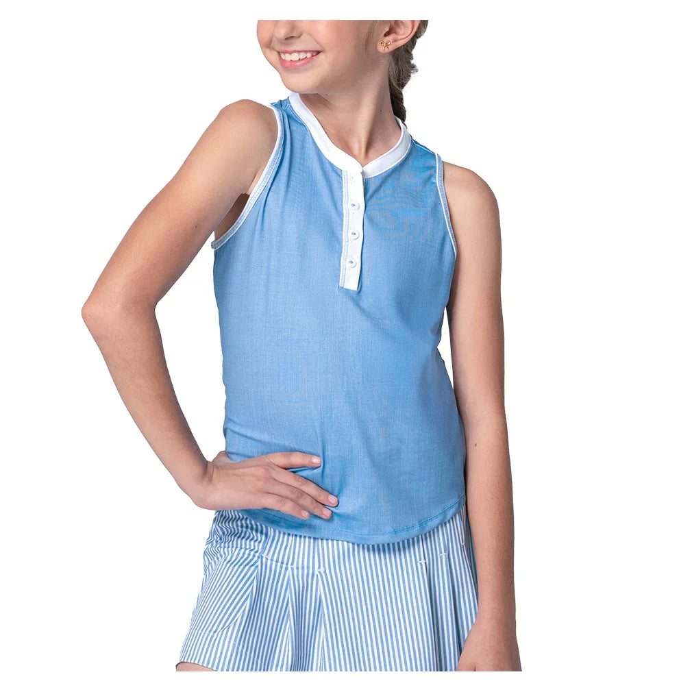 Girls` Linen Play Henley Tennis Tank Periwinkle Apparel Lucky In Love
