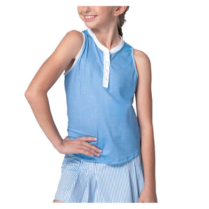 Girls` Linen Play Henley Tennis Tank Periwinkle Apparel Lucky In Love