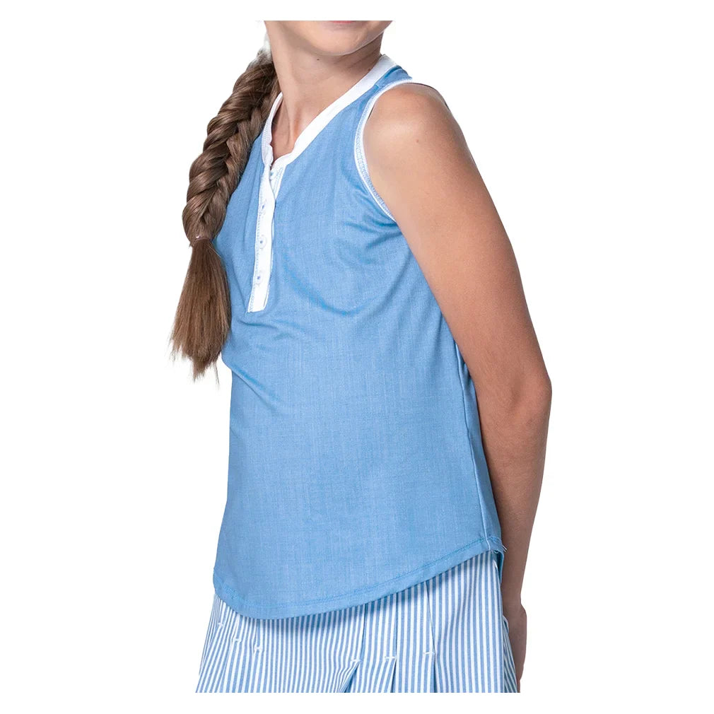 Girls` Linen Play Henley Tennis Tank Periwinkle Apparel Lucky In Love