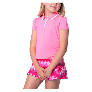 Girls` Pleated Short Sleeve Tennis Polo Pink Apparel Lucky In Love
