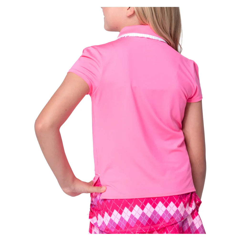 Girls` Pleated Short Sleeve Tennis Polo Pink Apparel Lucky In Love
