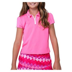 Girls` Pleated Short Sleeve Tennis Polo Pink Apparel Lucky In Love