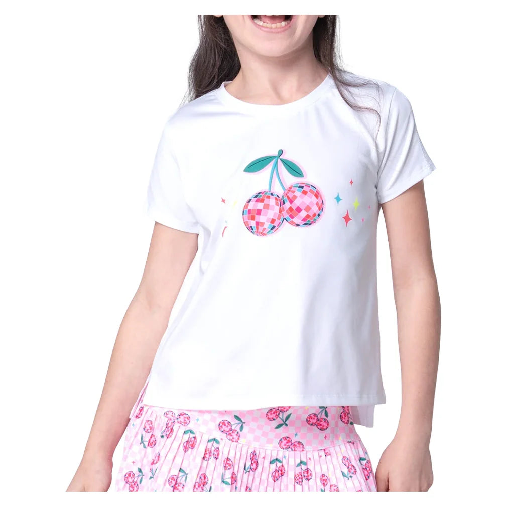 Girls` Disco Cherry Short Sleeve Tennis Top Mulberry Apparel Lucky In Love