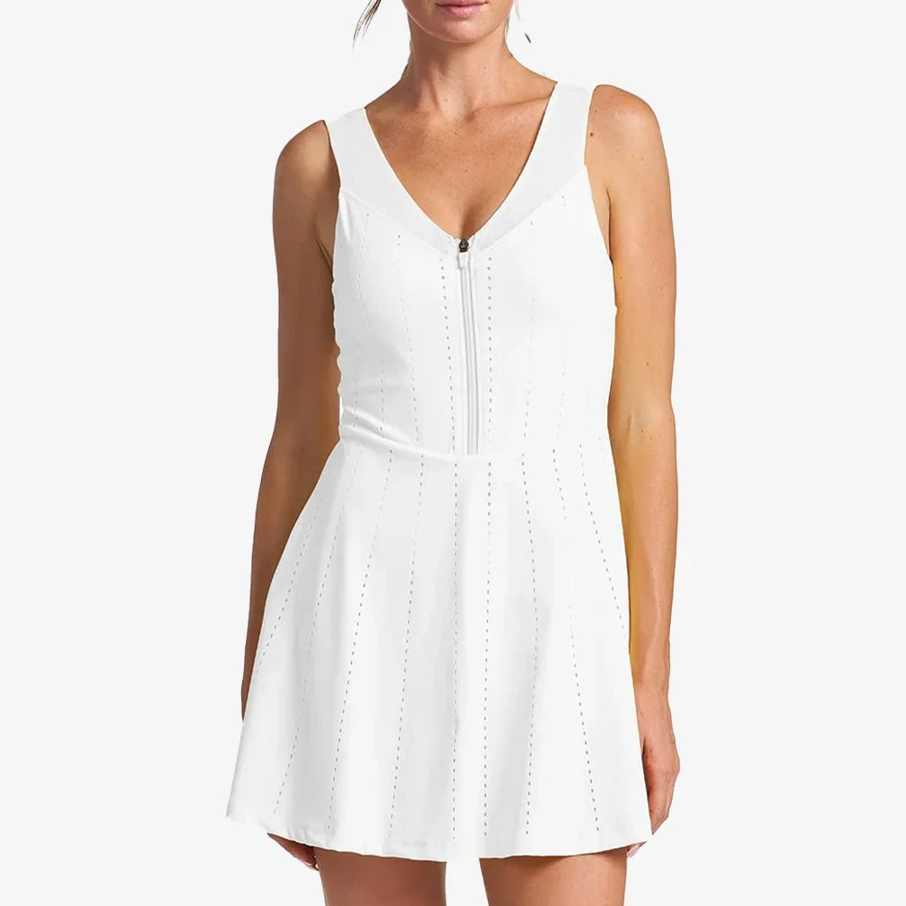 Women`s Endure Perforated Zip Tennis Dress White Apparel Thrive Societe