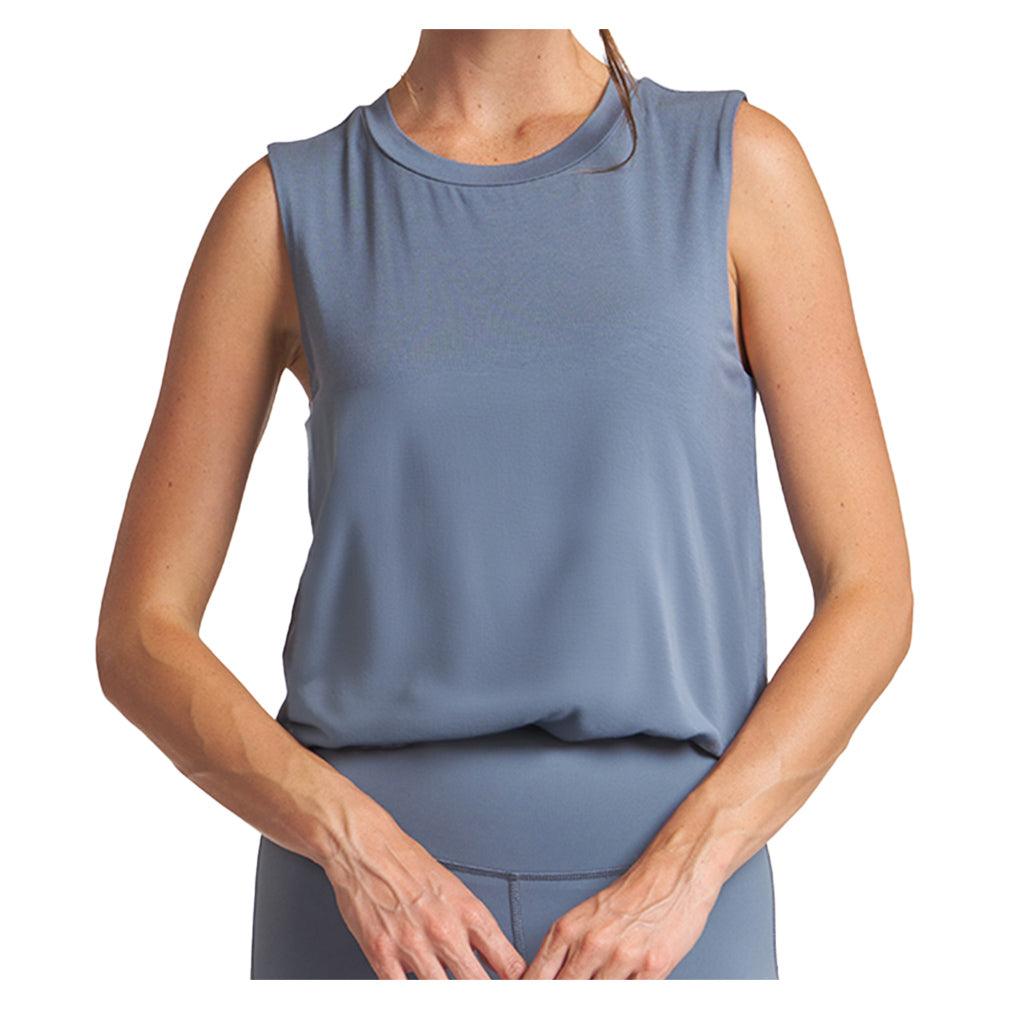 Women`s Bubble Hem Muscle Tennis Tank Indigo Apparel Thrive Societe