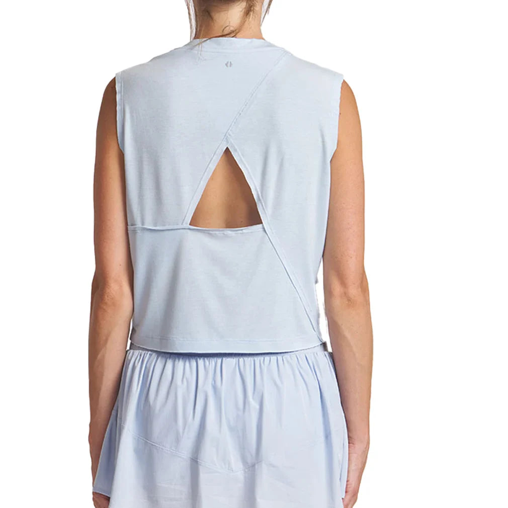 Women`s Overlap Back Tennis Top Bay Blue Apparel Thrive Societe