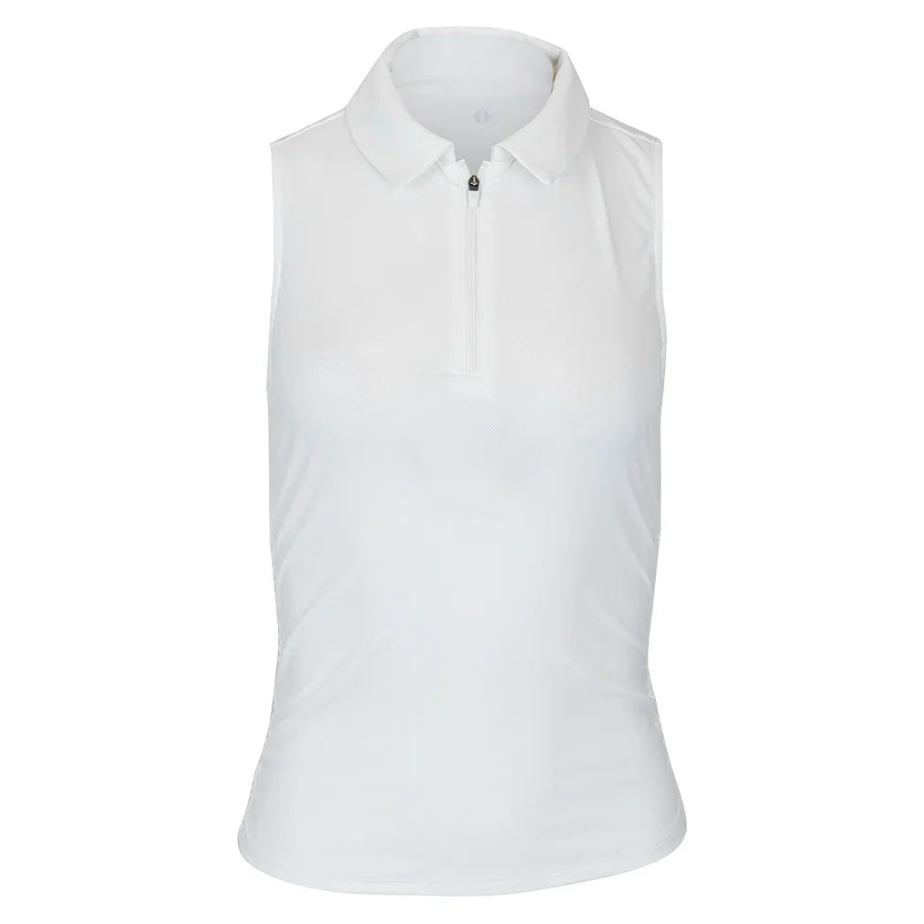 Women`s Shirred Zip Polo Tennis Tank White Apparel Thrive Societe