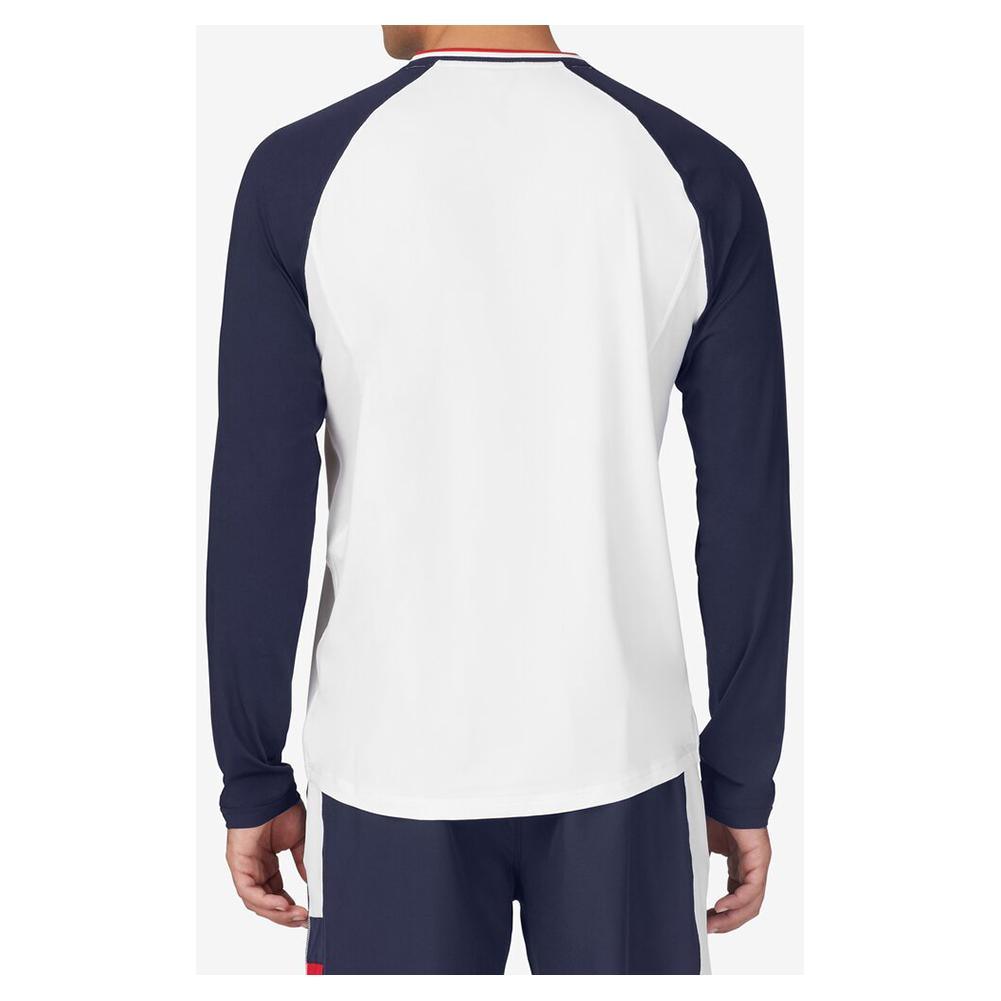 Men`s Heritage Essentials Long Sleeve Tennis Top White and Navy Apparel Fila