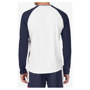 Men`s Heritage Essentials Long Sleeve Tennis Top White and Navy Apparel Fila