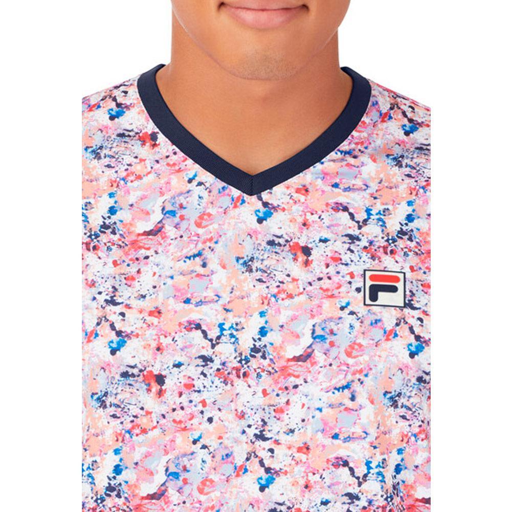 Men's Solar Power Printed V-Neck Tennis Crew Splash Power and Fila Navy Apparel Fila