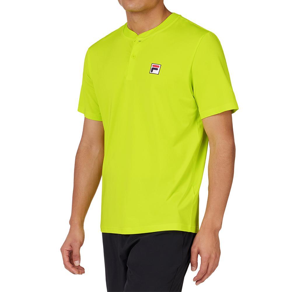 Men's Short Sleeve Tennis Henley Cyber Lime Apparel Fila