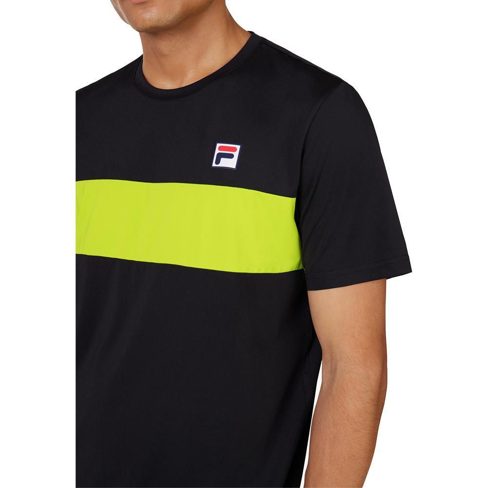 Men's Short Sleeve Tennis Crew Black and Cyber Lime Apparel Fila