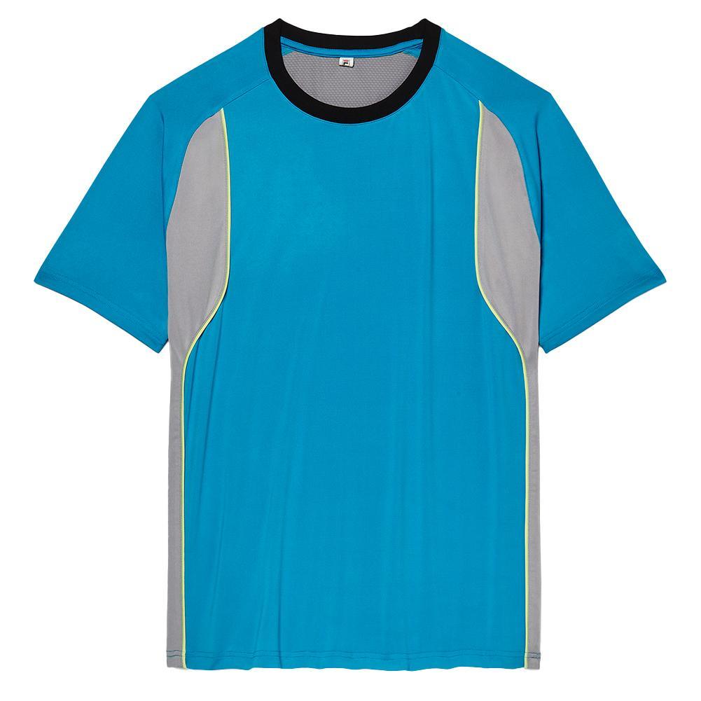Men's Back Spin Short Sleeve Mesh Tennis Crew Hawaiian Ocean and Silver Sconce Apparel Fila