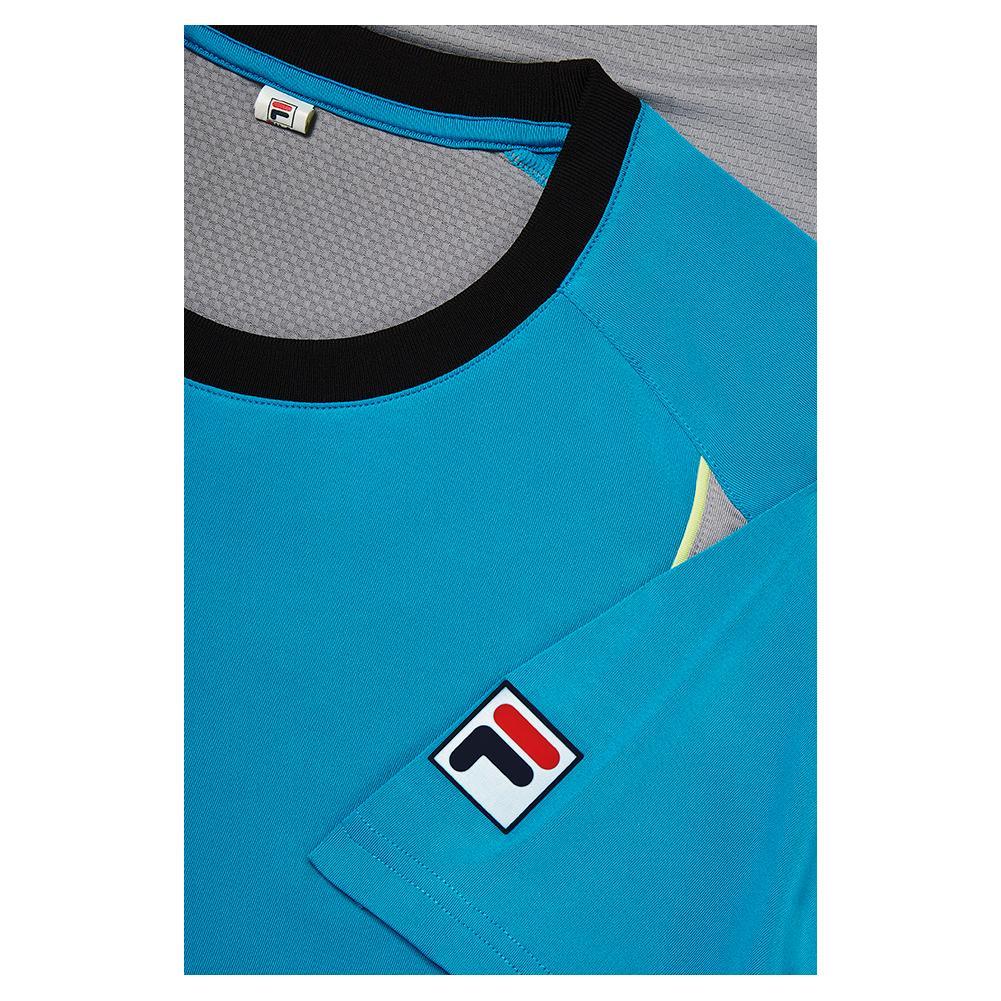 Men's Back Spin Short Sleeve Mesh Tennis Crew Hawaiian Ocean and Silver Sconce Apparel Fila