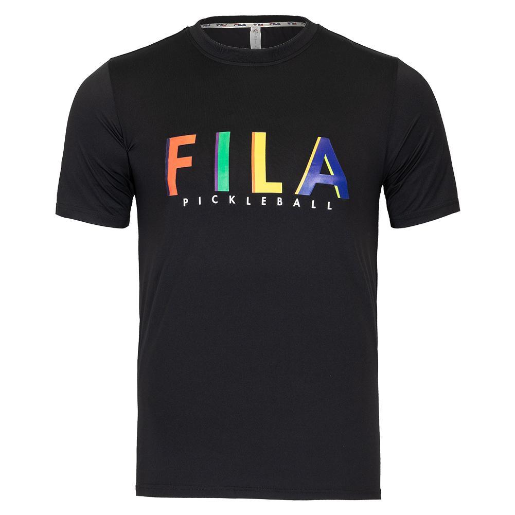Mens Short Sleeve Graphic Pickleball Crew Black Apparel Fila