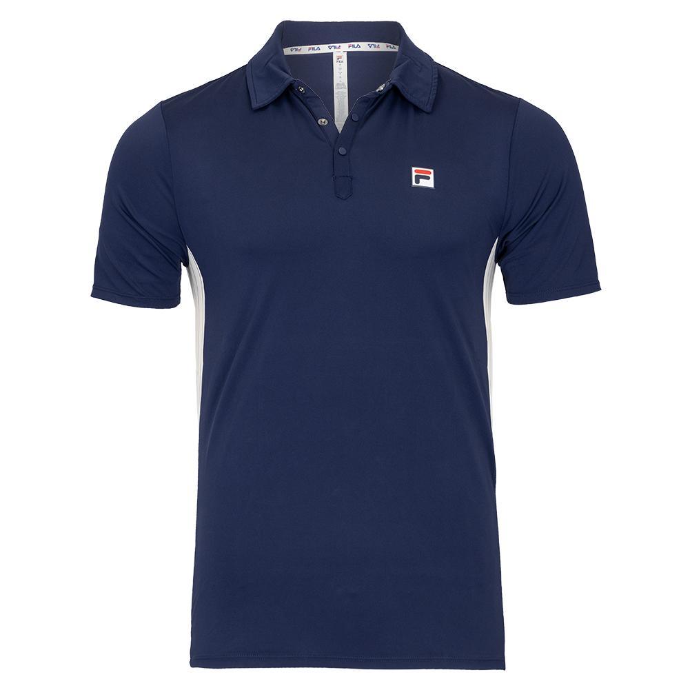 Mens Performance Iconic Settanta Tennis Polo Navy and Angora Apparel Fila