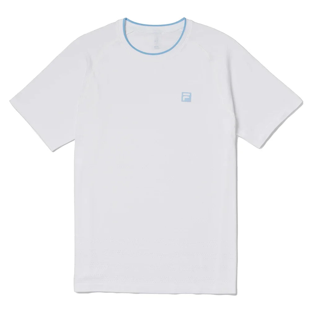 Men`s Center Court Ace Seamless Tennis Crew White and Skipper Blue Apparel Fila