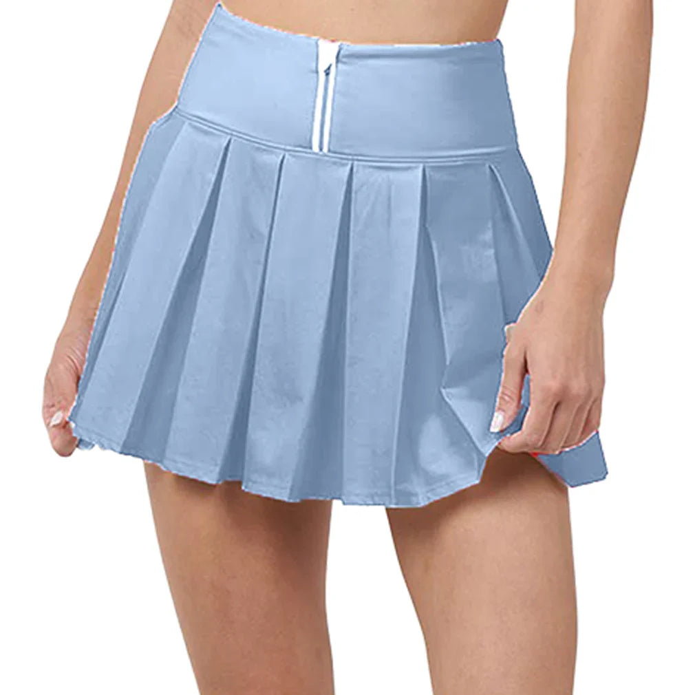 Women`s Piped Pleated Tennis Skort Bay Blue and White Apparel Thrive Societe