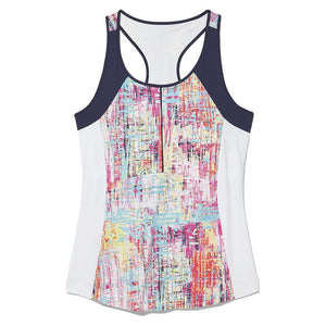 Women`s Alley Printed Racer Back Tennis Tank Striation and White Apparel Fila