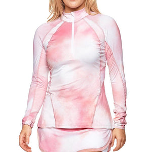Women`s Grace 1/2 Zip Long Sleeve Tennis Top Romance Print Apparel Bobbe