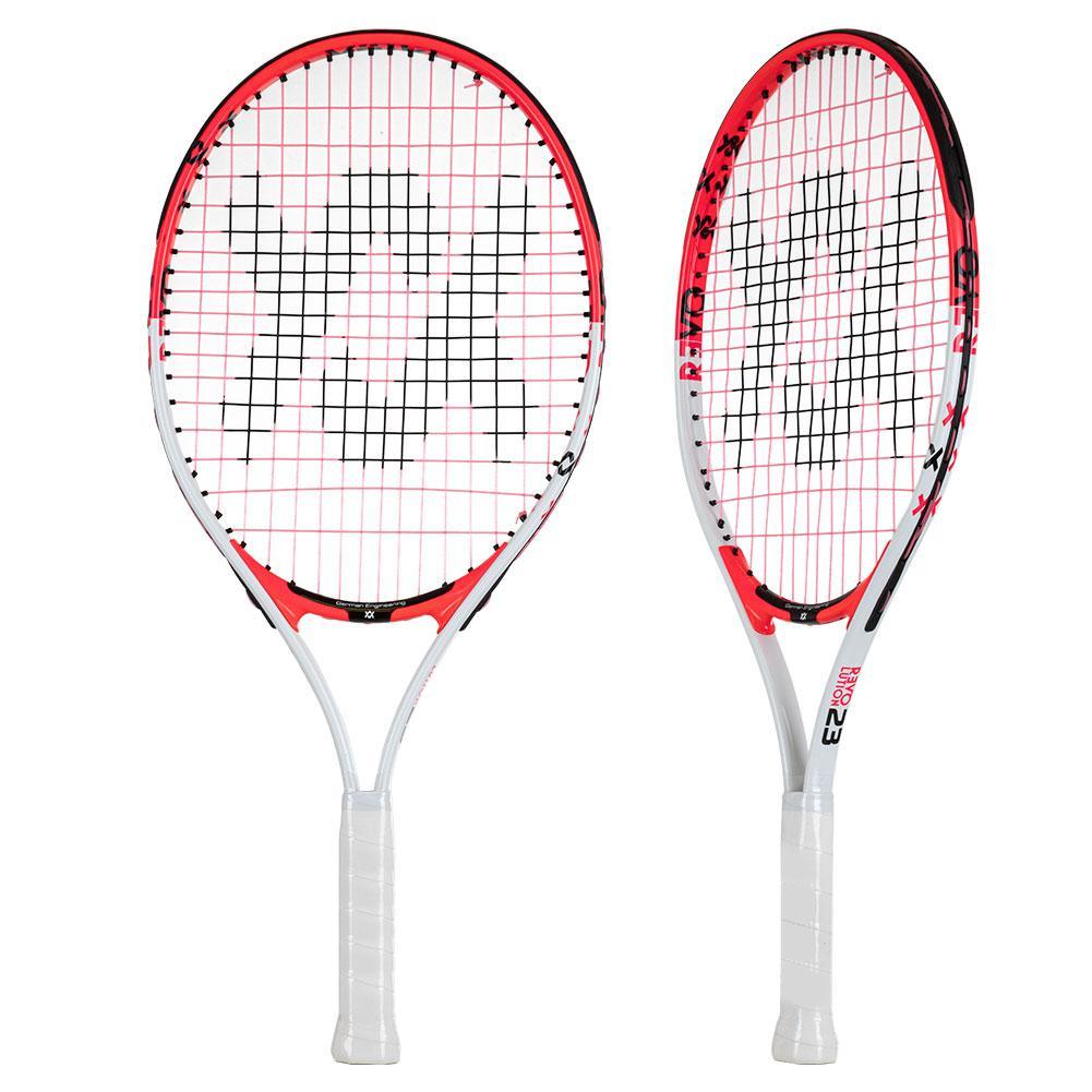 Juniors` Revolution 23 Prestrung Tennis Racquet White and Hot Pink Racquets Volkl