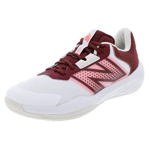 Women`s 696v6 B Width Tennis Shoes White and Monarch Burgundy Footwear New Balance