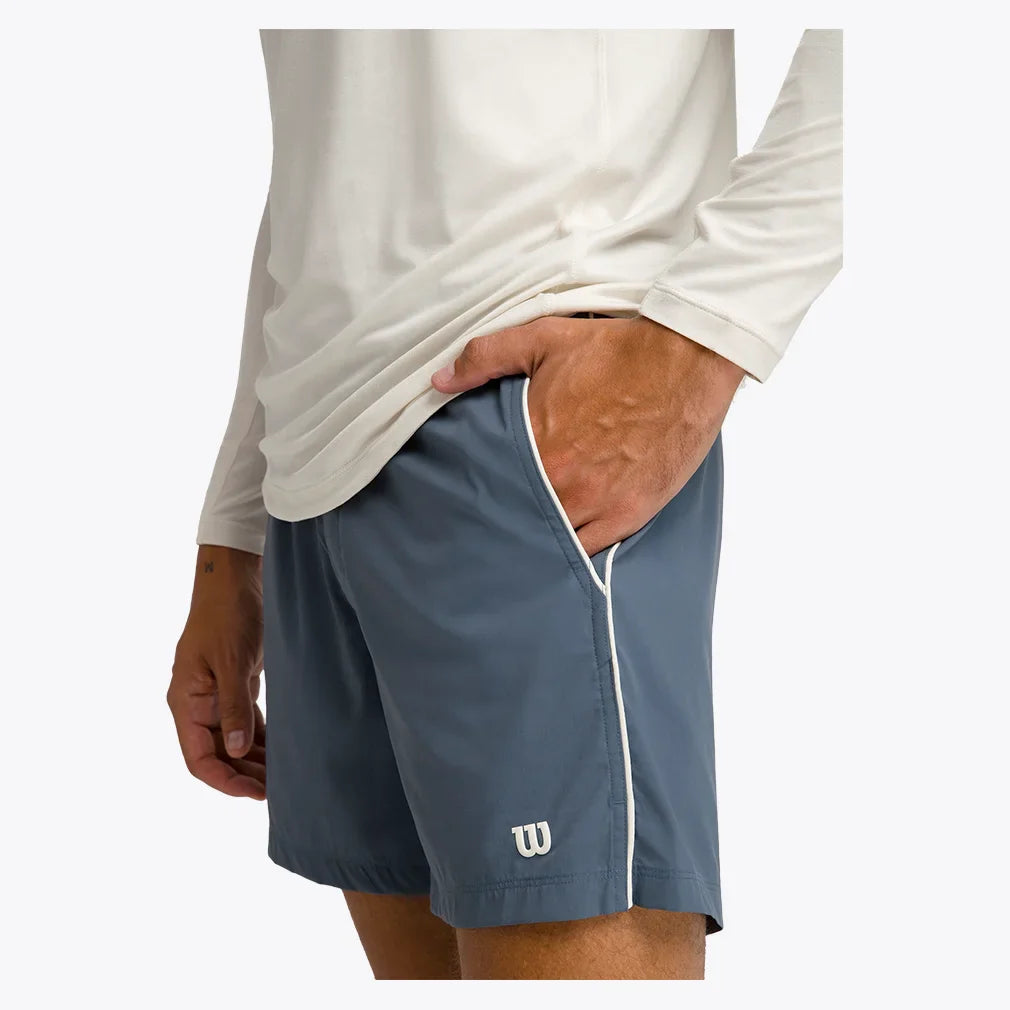 Men`s 6 inch Unlined Volley Tennis Shorts Slate Blue Apparel Wilson