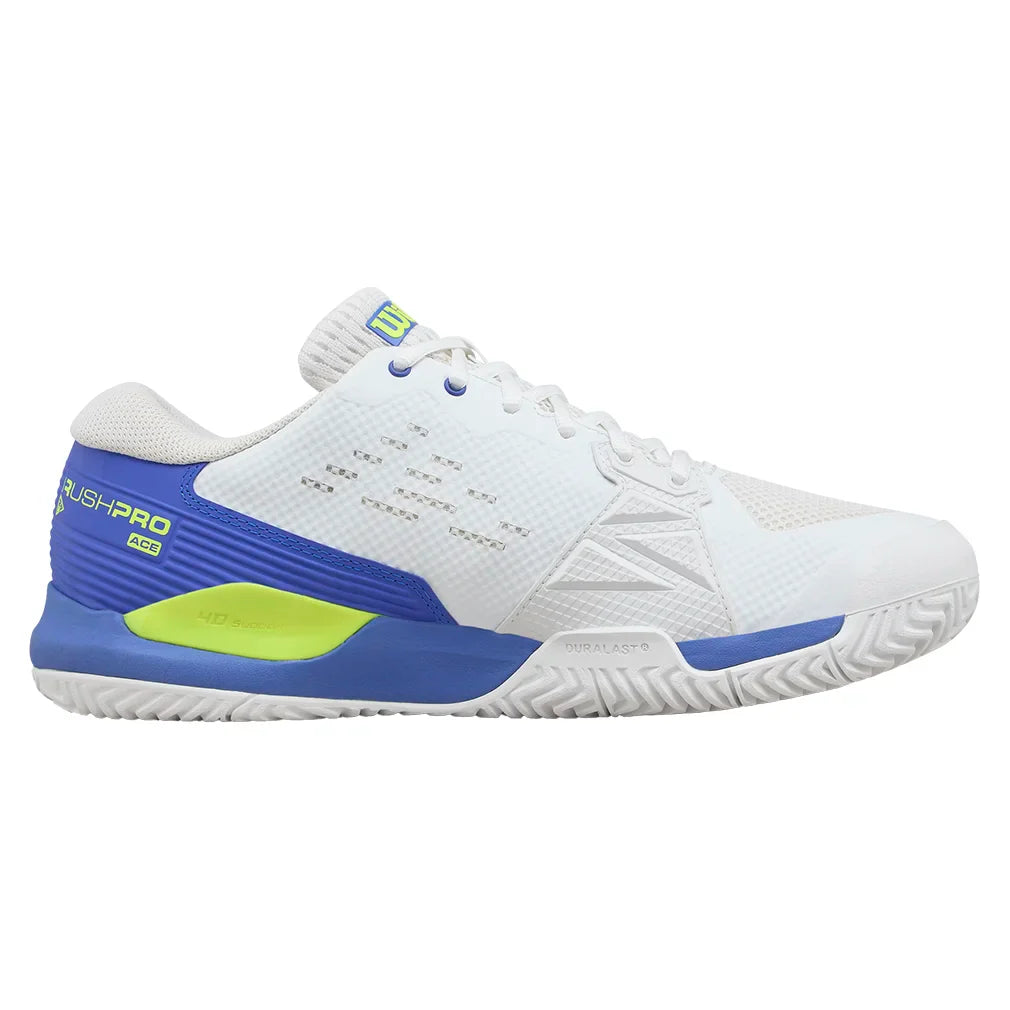 Men`s Rush Pro Ace Tennis Shoes White and Amparo Blue Footwear Wilson